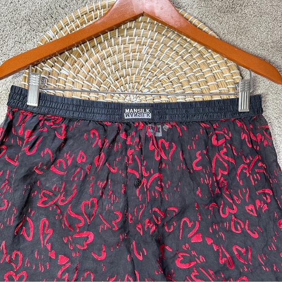 Mansilk Men’s Silk Blend Boxer Pull On See Through Heart Print in Black Red L - Picture 2 of 13